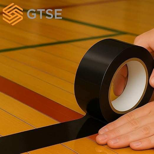 GTSE 2 inch x 108 ft Black PVC Vinyl Floor Tape, Safety Marking Tape, 6 mil Thick, Suitable for Dance Floors, Gyms, Warehouses, Sports Facilities