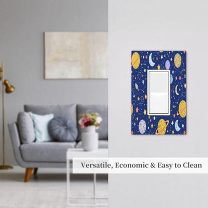 Stars Starry Night Sun Moon Planet Constellations Decorative Outlet Covers 1 Gang Single Rocker Light Switch Cover Plate Wall Plates GFCI Faceplate for Bedroom Bathroom Decor