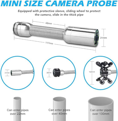 Sanyipace Sewer Camera 165FT/50M with WiFi Wireless Transmission, Drain Camera with Lights, Pipe Sewer Scope Inspection Camera with IP68 Waterproof Camera Probe, 7" Color Screen, Camera Guide Wheel