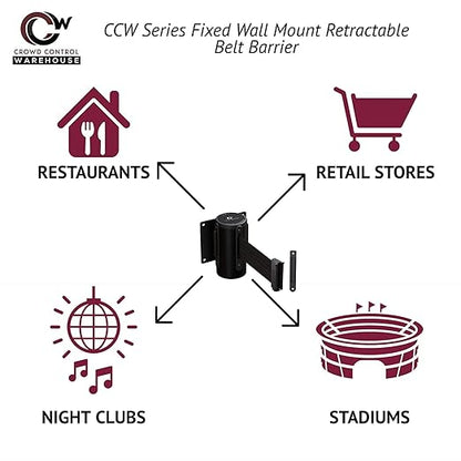 Crowd Control Warehouse - CCW Series WMB-120 Fixed Wall Mount Retractable Belt Barrier - 11 Foot, Blue Belt with Black Steel Case