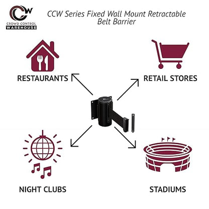 Crowd Control Warehouse - CCW Series WMB-120 Fixed Wall Mount Retractable Belt Barrier - 11 Foot, Red Belt with Stainless Steel Case
