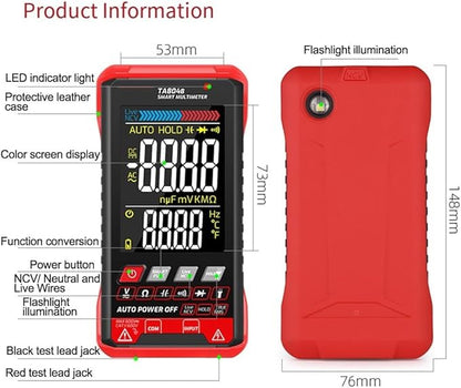 TA804B Smart Digital Multimeter with Large VA Color Screen, True RMS, NCV Detection, Live Wire Identification for Home, Industrial, Electrical Testing