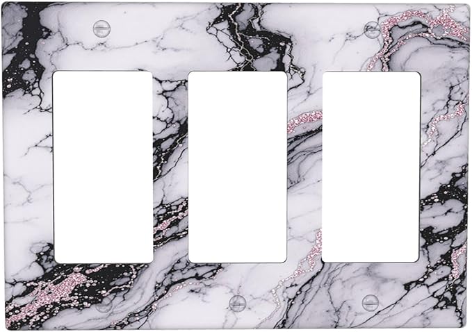 Light Switch Covers White Marble Pattern Black Lines Pink Lines 3 Gang Rocker Electrical GFCI Decorative Triple Outlet Wall Plate Cover Switchplate for living Room Office Decor