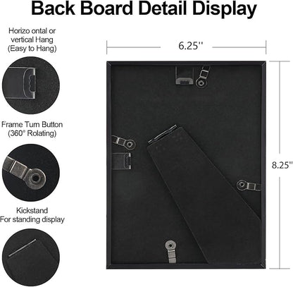 6x8 Picture Frame, Black Aluminum Metal Photo Frames with HD Glass, Fits 5x7 with Mat or 6 x 8 without Mat, Display for Wall and Table