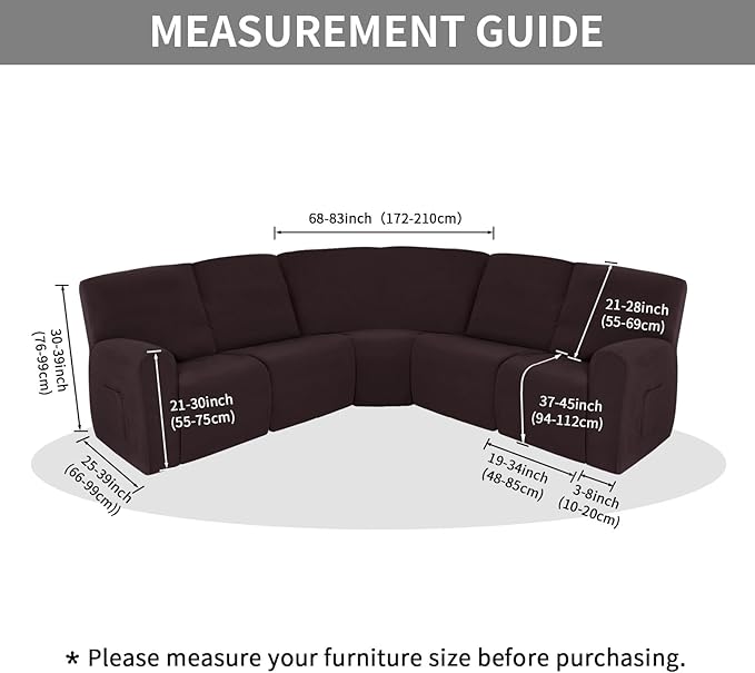 Easy-Going 100% Waterproof Recliner Cover, Stretch Couch Covers for Reclining Couches, Extra Large Sectional Sofa Slipcover, L-Shape Furniture Protector for Kids & Pets, 5 Seater, Chocolate