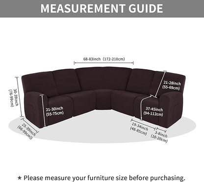 Easy-Going 100% Waterproof Recliner Cover, Stretch Couch Covers for Reclining Couches, Extra Large Sectional Sofa Slipcover, L-Shape Furniture Protector for Kids & Pets, 5 Seater, Chocolate