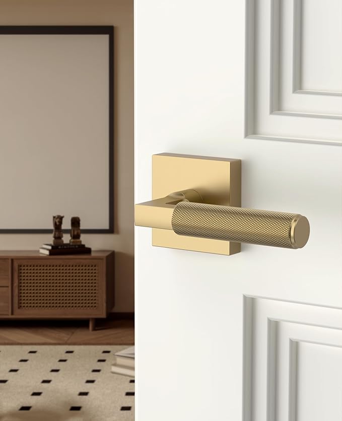 Asidrama 1 Pack Champagne Bronze Passage Door Handles, Door Lever with Door Knobs Indoor for Bedroom or Bathroom, Heavy Duty Door Handles Interior with Locks for Left Right Sided Doors