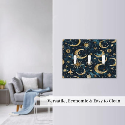 Decorative Switch Plates Modern Abstract Sky Blue Gold Moon Sun Star 3 Gang Wall Plate Triple Toggle Light Switch Cover Faceplate Electrical Wall Panels for Bedroom Kids room Decor
