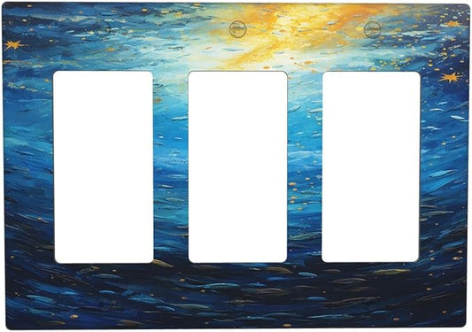 Light Switch Covers Dream Ocean Underwater World Fish Shoal 3 Gang Rocker Electrical GFCI Decorative Triple Outlet Wall Plate Cover Switchplate for Kids room Nursery Decor