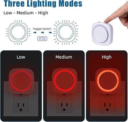 Red Night Lights Plug into Wall, 4 Packs Dimmable Night Light with Dust to Dawn Sensor, Automatically Turn on and Off, Gentle Glow Nightlight for Bathroom,Bedroom,Stairs,Kitchen,Hallway, Red