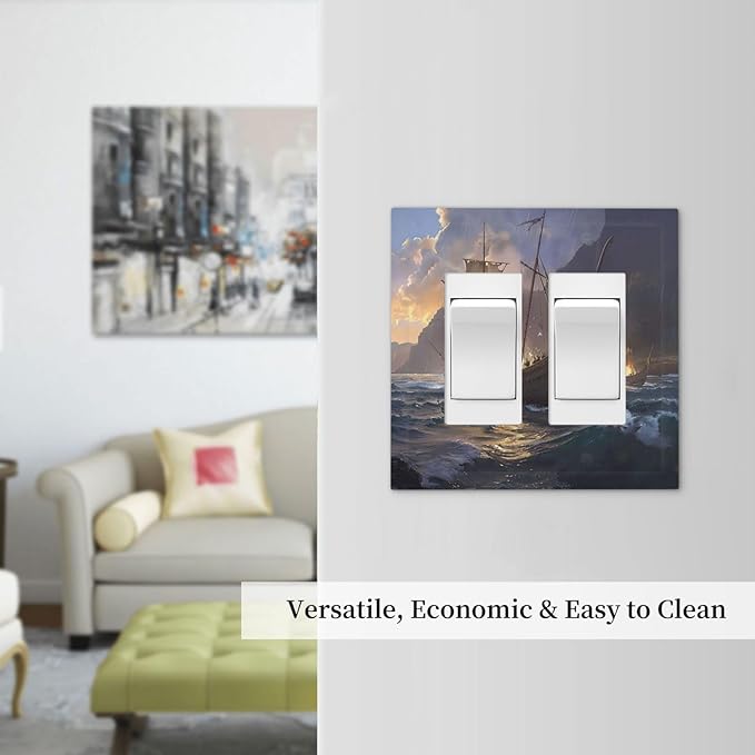 Decorative Outlet Covers Medieval Vintage Sailing Adventure Sailings Ocean Waves 2 Gang Double Rocker Light Switch Cover Plate Electrical Switch Plate Cover Decorate GFCI Wall Plate for Bedroom Cabin