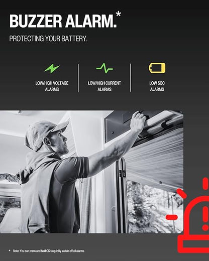 500A Battery Monitor with Shunt, 3.5" Color Screen RV Monitor with 16ft Cable, Support High Low Voltage Current Programmable Alarm for 8-120V Lifepo4, Lithium, Gel, Flooded Battery