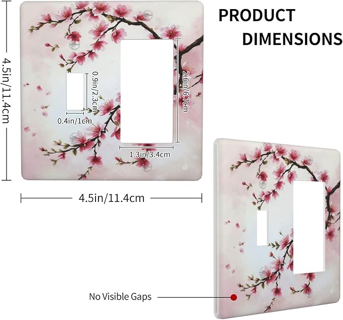 Branch with Pink Flowers Light Switch Covers 2 Gang Single Toggle Rocker Combination Wall Plate Cover Electrical Faceplate Decorative Switchplate for Farmhouse Living Decor