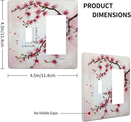 Branch with Pink Flowers Light Switch Covers 2 Gang Single Toggle Rocker Combination Wall Plate Cover Electrical Faceplate Decorative Switchplate for Farmhouse Living Decor