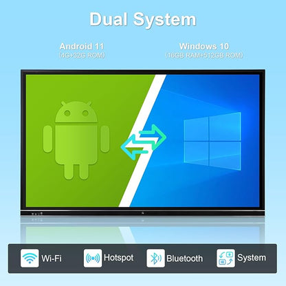 86" Smart Board - 4K UHD Interactive Whiteboard with Dual OS (Android/Windows), All-in-One Digital Electronic Whiteboard for Conference Rooms & Classrooms - Includes Wall Mount & Remote Control