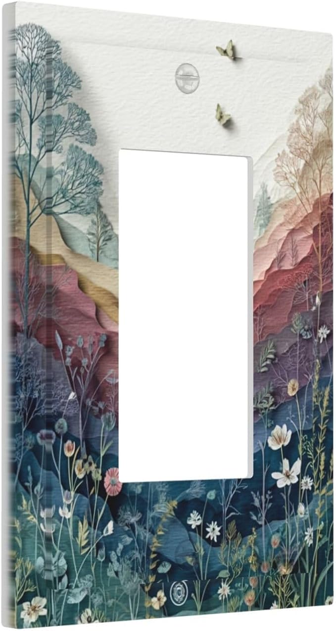 Wildflowers Rustic Flowers Floral Plants 1 Gang Single Rocker Wall Plate Cover Vintage Mountain Decorative Light Switch Covers Electrical Faceplate Switch Plates for Bathroom Kitchen Home