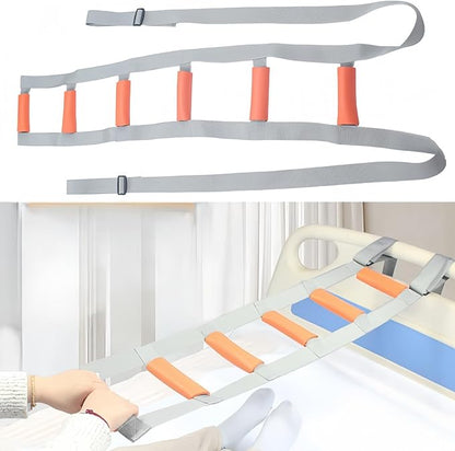 Bed Ladder Assist with Soft Handle Grips Assist Device with Handle Strap Sit Up Hoist Adjustable Length Assistant to Get Out of Bed for Seniors Handicapped Injured（Grey）