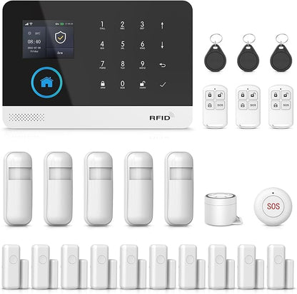 PGST Wireless Home Security Systems,Smart Home Alarm System with Door Sensors,Motion Detector,Loud Siren,Work with Alexa/Google Assistant,24 Piece Kits for Home,Villa,Apartment,No Subscription Fee