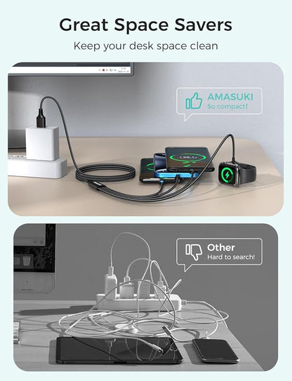 2Pack Multi Charging Cable for Apple Watch Charger 4 in 1 Travel Essentials RV Camping Essentials USB C/L/Micro Compatible with iWatch Series 11-1/iPhone 17/16/15/Android Airplane Gadgets-4FT/Black