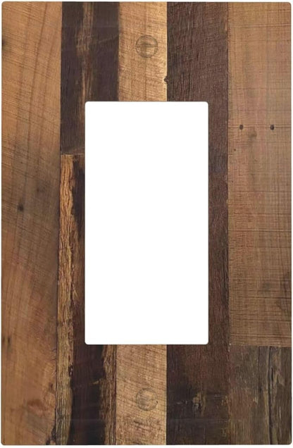 Rustic Brown Wood Vintage Wood Board Decorative Outlet Covers 1 Gang Single Rocker Light Switch Cover Plate Wall Plates Gfci Faceplate For Farmhouse Cabin Decor