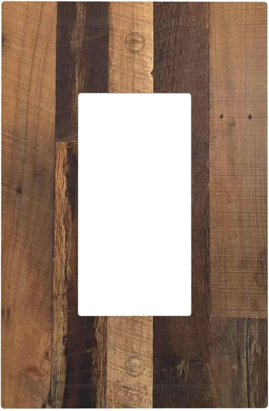 Rustic Brown Wood Vintage Wood Board Decorative Outlet Covers 1 Gang Single Rocker Light Switch Cover Plate Wall Plates Gfci Faceplate For Farmhouse Cabin Decor