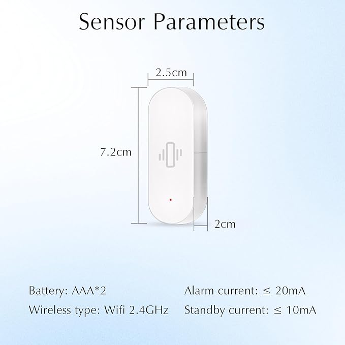 WiFi Vibration Sensor, Smart Window Alarm Sensors, Tuya APP Remotely Receives Notifications with Adjustable Sensitivity, for Window Security Door Alarm Home Assistant