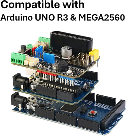Motor Driver Board for Arduino, 4 DC/Encoder Motors, 2 Stepper Motors, 8 Servo Motors, PCA9685 Expansion Shield with PS2 Interface, Compatbile with UNO R3, Mega2560
