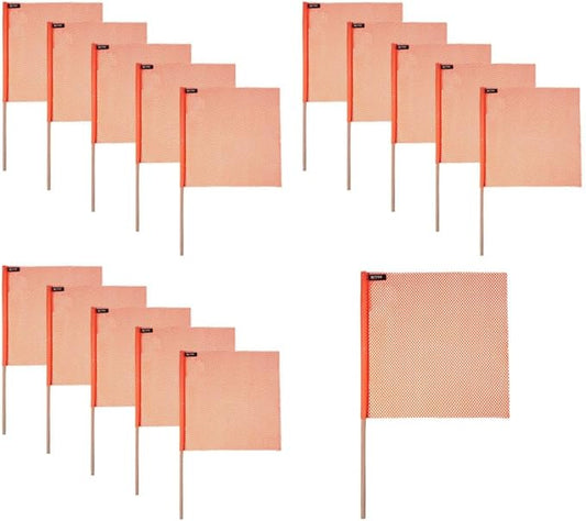 Mytee Products (16 Pack) 18"x18" Orange Safety Flags for Truck Loads w/Dowel - DOT Compliant Jersey Mesh Warning Flags on Stick for Oversize Wide Load, Construction, Road Traffic, Pedestrian Signs
