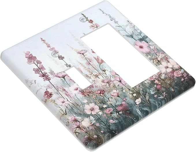 Pink Floral Watercolor Botanical Wildflowers Outlet Covers 1 Toggle 1 Rocker Combination Decorative Wall Plate Electrical Switch Plates Light Switch Cover Plate For Bed Room Living Room Decor
