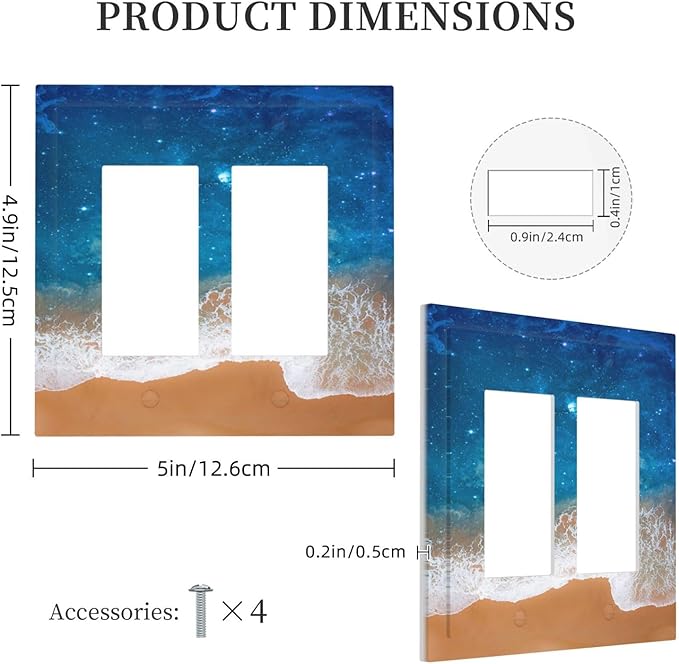 Blue Sea Ocean Beach Waves Outlet Covers Light Switch Cover Plate 2 Gang Double Rocker Wall Plates Decorative Switch Plates Plug Cover Electrical GFCI Receptacle Cover for Home 4.9 X 5 IN