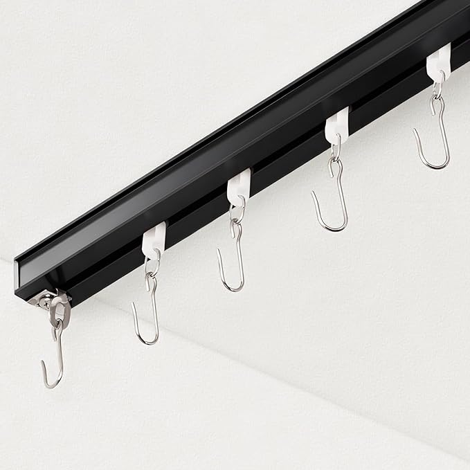 Curtain Track, Ceiling Curtain Track for Room Divider, Ceiling Mount Rail Set with Roller Hooks, Black, 12ft - 18ft
