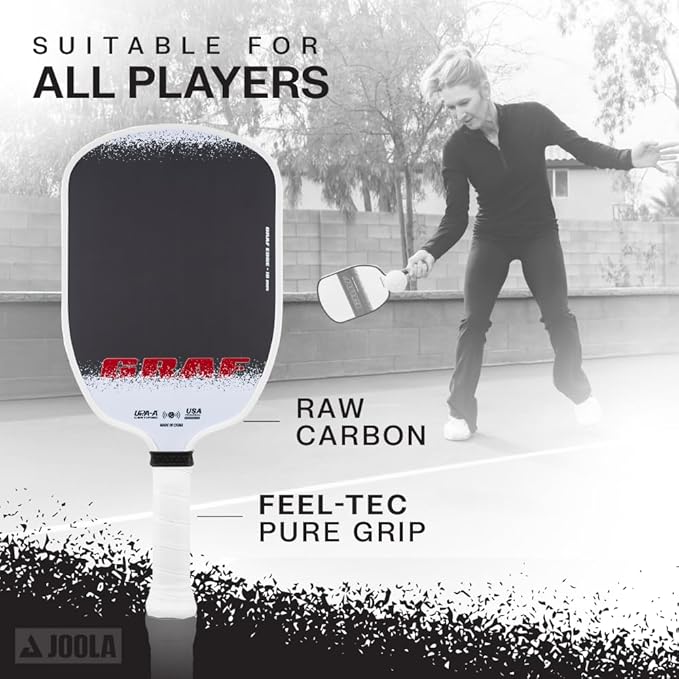 JOOLA GRAF Edge 16mm Pickleball Paddle - Carbon Fiber Pickleball Racket for Increased Spin & Control - Agassi Shape for Power & Precision - UPA-A Certified - USAP Approved - NFC Chip Enabled