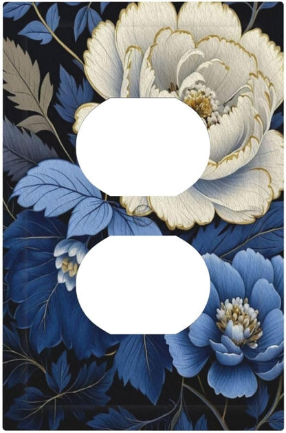 Blue White Flowers Light Switch Cover 1 Gang Outlet Plate Single Duplex Wall Plate Covers Decorative Switchplate Covers Electrical Faceplate for Home Decor