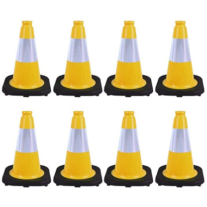 8 Pack 12 Inch Yellow Traffic Cones with Black Base, Multipurpose Road Safety Markers for Driveway, Parking Lots, Pet Training, Kids Games (8, Yellow, 12 Inch)