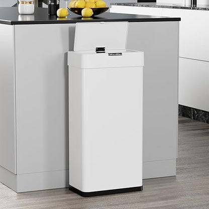 TLSUNNY 16 Gallon Motion Sensor Trash Can,Touchless Automatic Garbage Can,Brushed Stainless Steel Smart Bin,with Bag Holder,Soft Close Lid,for Kitchen,Office,RV,Bedroom,Living Room (White, 60L)