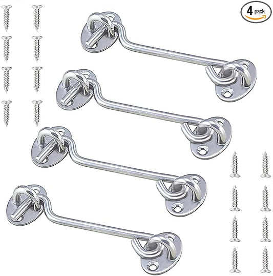 4 Pack Barn Door Latch Door Lock Hardware, Sliding Door Lock Eye Hook Latch with Screws, Rust-Resistant Metal Gate Latch, Privacy Hooks Latch for Inside Door