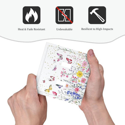 Decorative Switch Plates Watercolor Floral Butterfly Colorful Wildflower 2 Gang Double Toggle Outlet Light Switch Cover Wall Plate Electrical Faceplate For Bed Room Living Room Decor