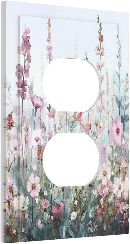 Pink Floral Watercolor Botanical Wildflowers Outlet Covers 1 Gang Duplex Light Switch Cover Decorative Switch Plates Electrical Receptacle Faceplate Wall Plate For Bed Room Living Room Decor