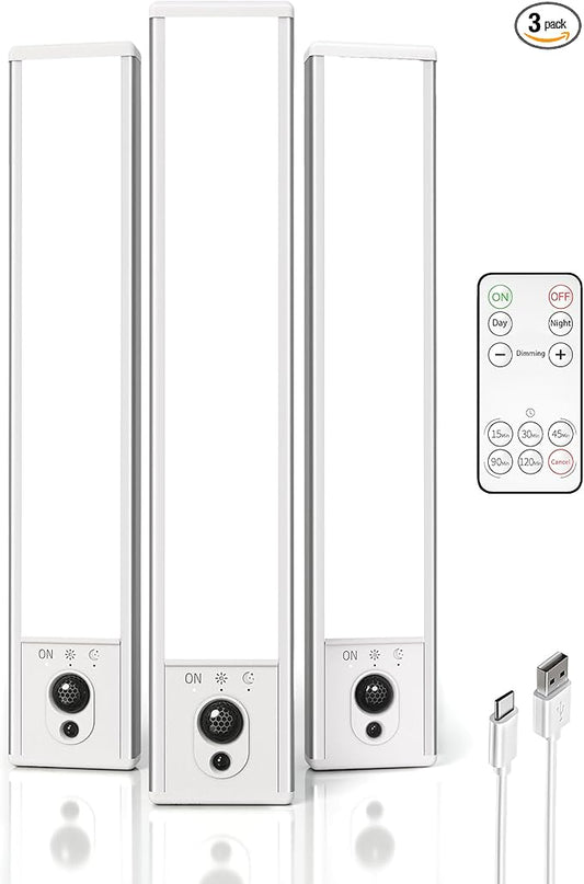 EZVALO 3 Pack Under Cabinet Lighting, Rechargeable Motion Sensor Light, LED Closet Lights Wireless, 5700K Dimmable, Timer, Magnetic, with Remote Control for Kitchen, Closet, Stair
