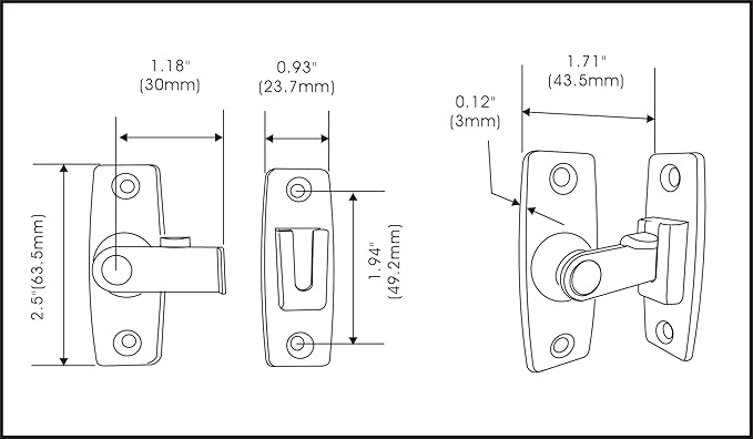 QCAA 2.5" Heavy Forged Solid Brass Door Latch, 90 Degree Right Angle Door Latch Buckle for Doors & Windows, Matte Black, 1 Pack, Made in Taiwan
