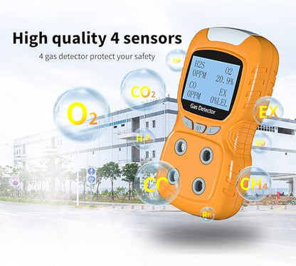 Portable Gas Detector, Gas Clip 4 Gas Monitor Meter Tester Analyzer, Rechargeable LCD Display Sound Light Shock Air Quality Tester, 2 Year Detector…