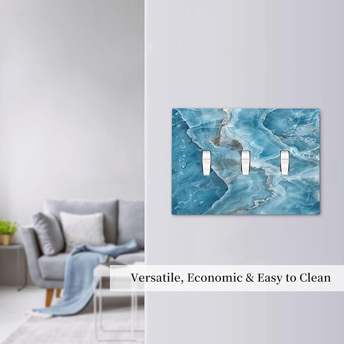 Decorative Light Switch Cover Plate Abstract Watercolor Blue Marble Texture 3 Gang Wall Plates for Electrical Outlets Triple Toggle Switch Plate Covers Outlet Covers Faceplate for Home Decor