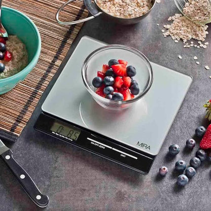 MIRA 11 lb Digital Food Scale - Glass Platform with Multi-Unit Measurement - Easy One-Touch Tare Function