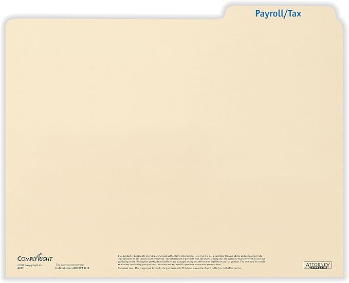 ComplyRight Payroll/Tax Folder - 11.75” x 9.5” - HR and Employee Management - 25-Pack