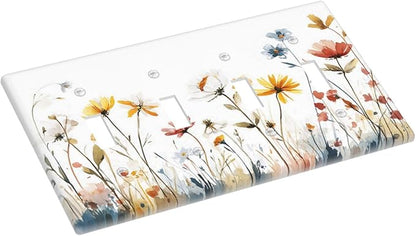 Watercolor Wildflower Colorful Floral Plant Light Switch Covers Quad Toggle Electrical Faceplate 4 Gang Wall Plate Decorative Switch Plates for Bed Room Living Room Decor