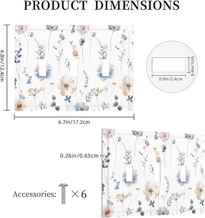 Wildflowers Plant Leaves Floral Berry Decorative Switch Plates 3 Gang Wall Plate Triple Toggle Light Switch Cover Faceplate Electrical Wall Panels for Bed Room Living Room Decor