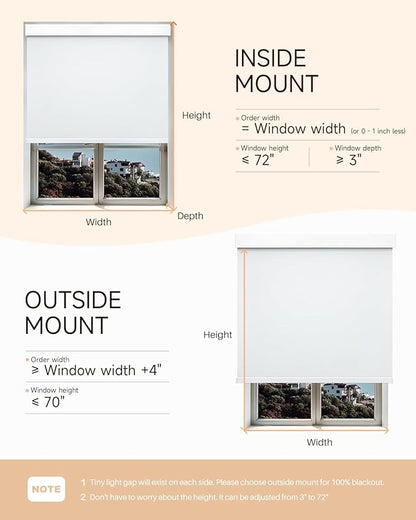 Smart Roller Shades for Windows, Alexa Blackout Motorized Blinds with Remote Control, Easy Install Automatic Electric Blinds for Indoor (37" W x 72" H, White)