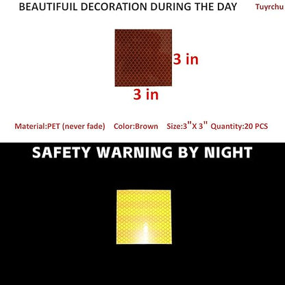 Non Fading Brown Reflective Stickers 3 inch X 3 inch, Outdoor Waterproof High Visibility Warning Safety Adhesive Reflector Tape (20 Pcs)