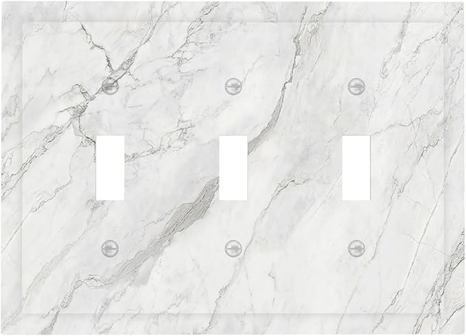 Decorative Switch Plates Marble Granite White And Grey 3 Gang Wall Plate Faceplate Triple Toggle Light Switch Cover Electrical Wall Panels for Home Bedroom Decor