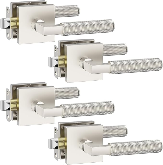 Asidrama 4 Pack Brushed Satin Nickel Passage Door Handles, Door Lever with Door Knobs Indoor for Bedroom or Bathroom, Heavy Duty Door Handles Interior with Locks for Left Right Sided Doors